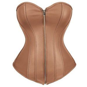 Faux Leather Corset Top Zipper Brown